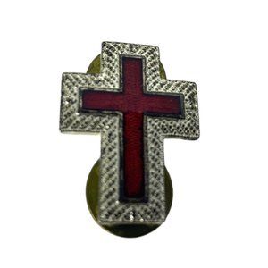 Vintage Silvertone and Red Cross Lapel Pin 1" Double Pin